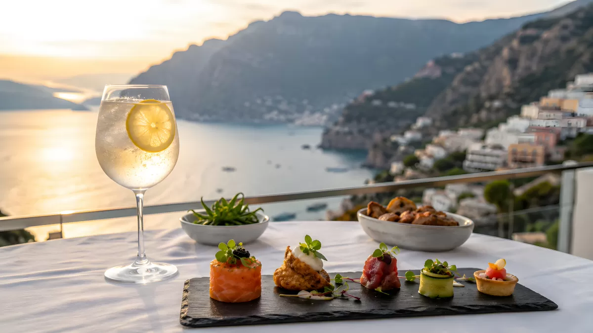 Aperitif mit Meeresfrüchten auf der Amalfiküste