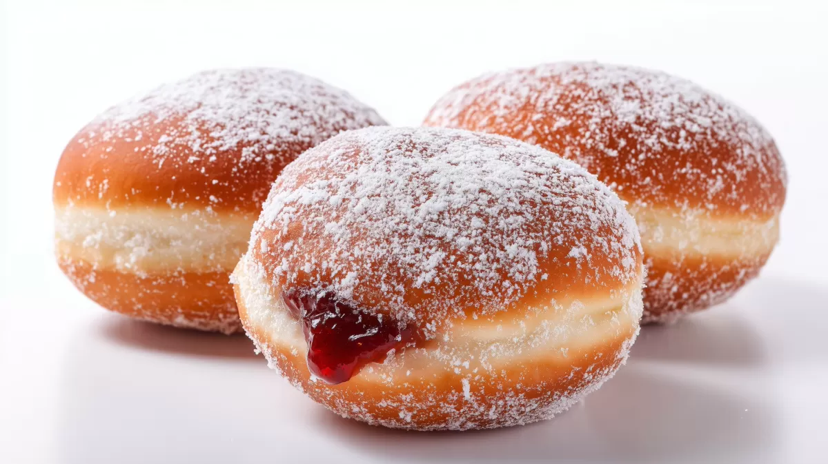 Apfel Berliner mit Puderzucker und Marmeladenfüllung