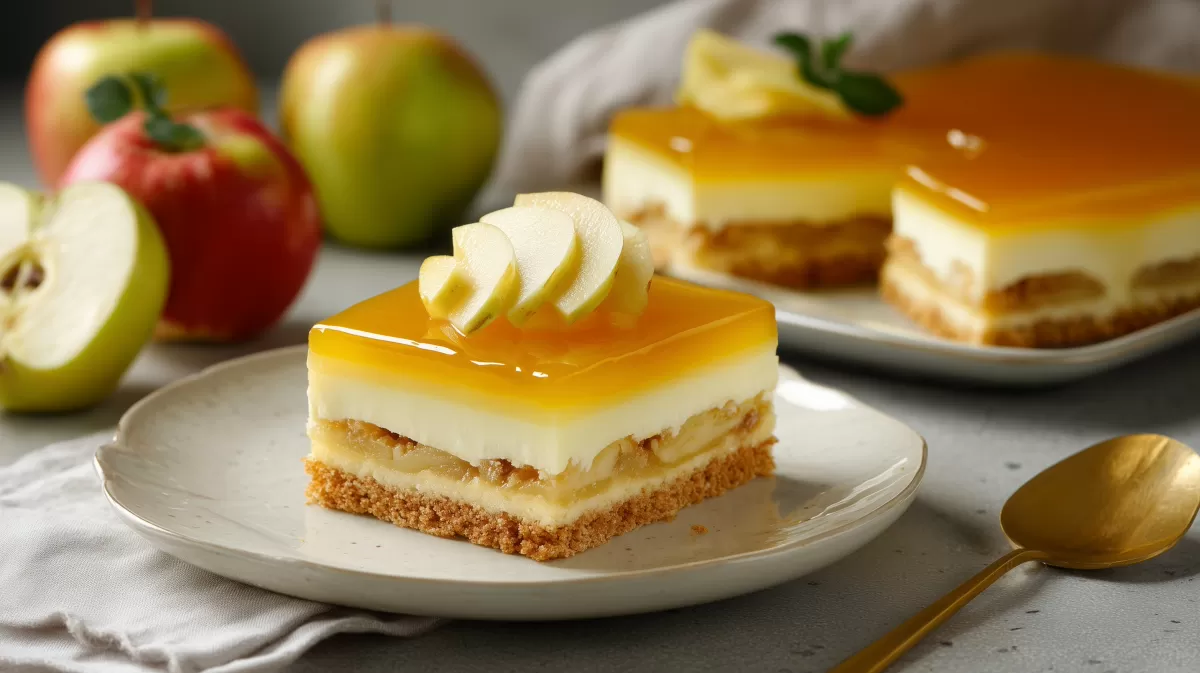 Apfel Blechkuchen mit Calvados Gelee – eleganter Schnitt