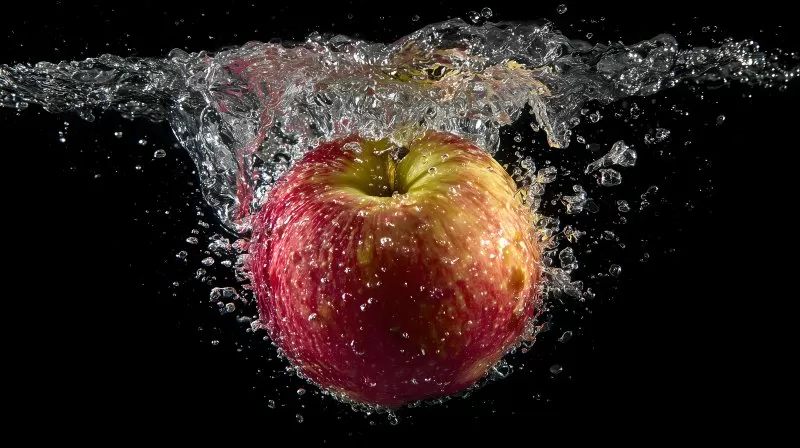 Apfel im Wasser mit Splash auf schwarzem Hintergrund