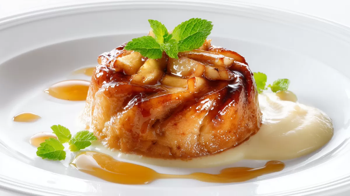 Apfel Kchle auf Cidre Schaum mit Karamell