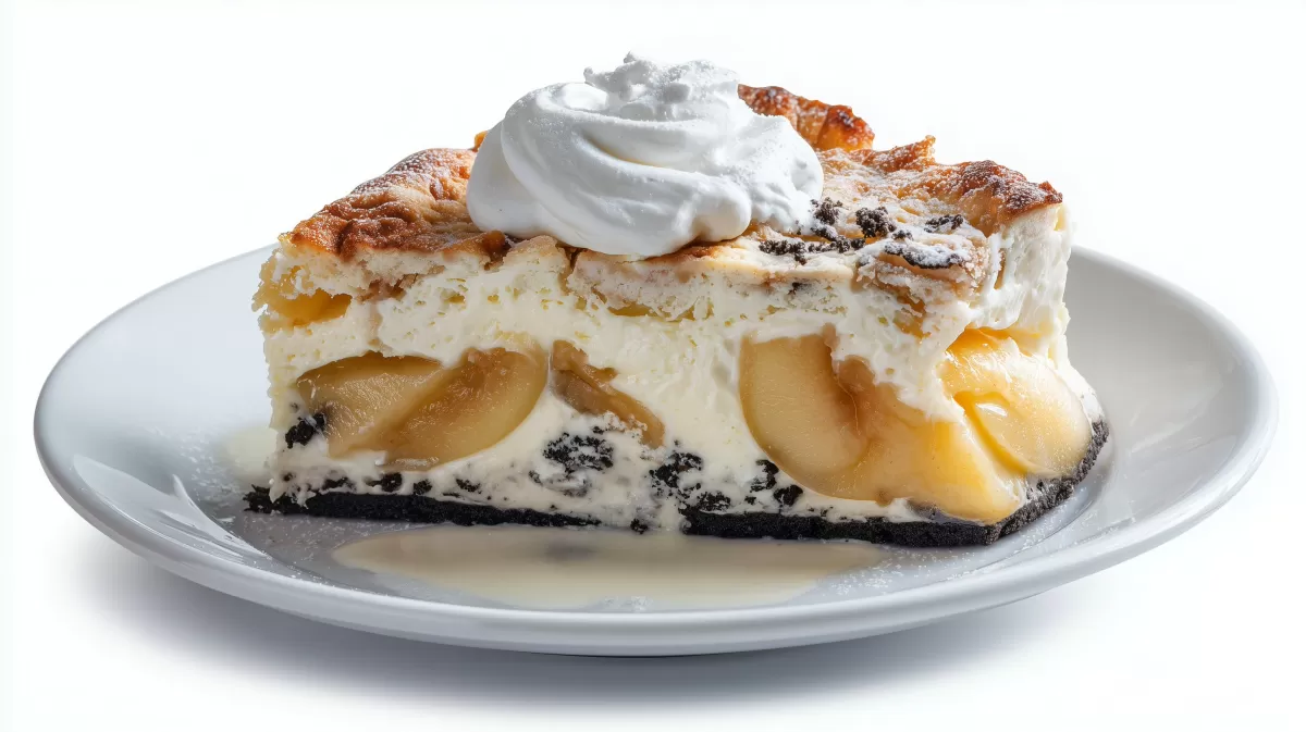 Apfel Puddingkuchen auf Oreo Boden mit Sahne