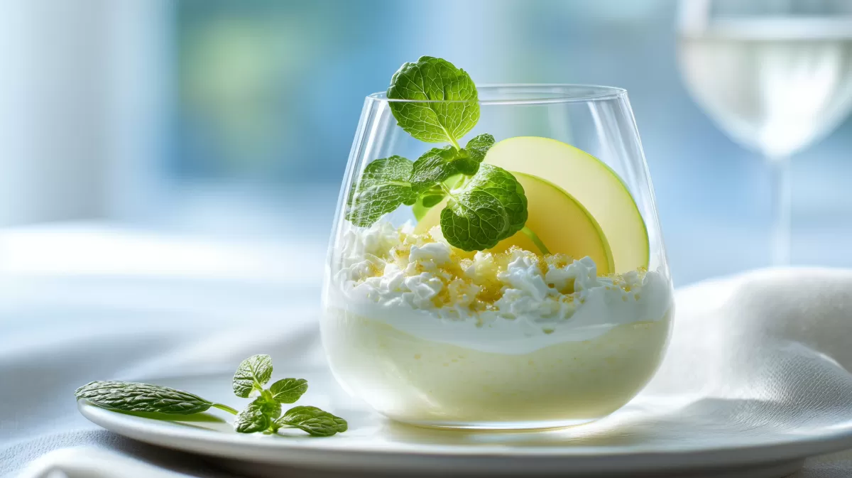 Apfel Quarkspeise mit Zitronenmelisse im Glas