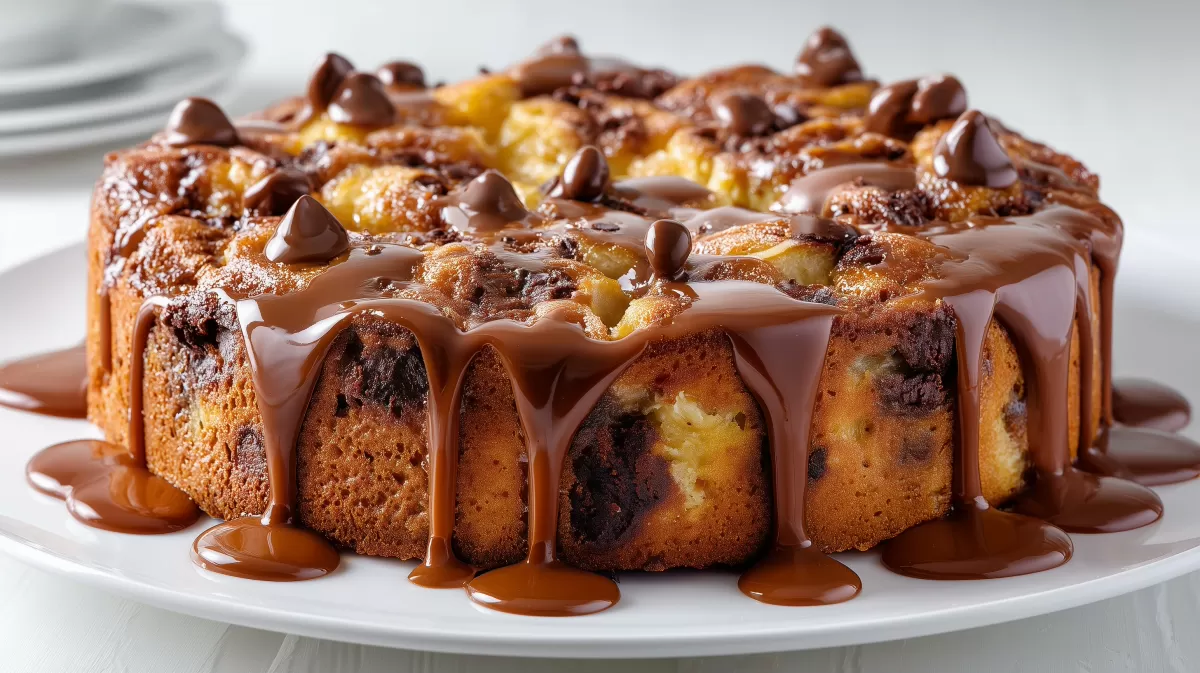 Apfel Schoko Kuchen mit Tropfchen und Schokoladenglasur