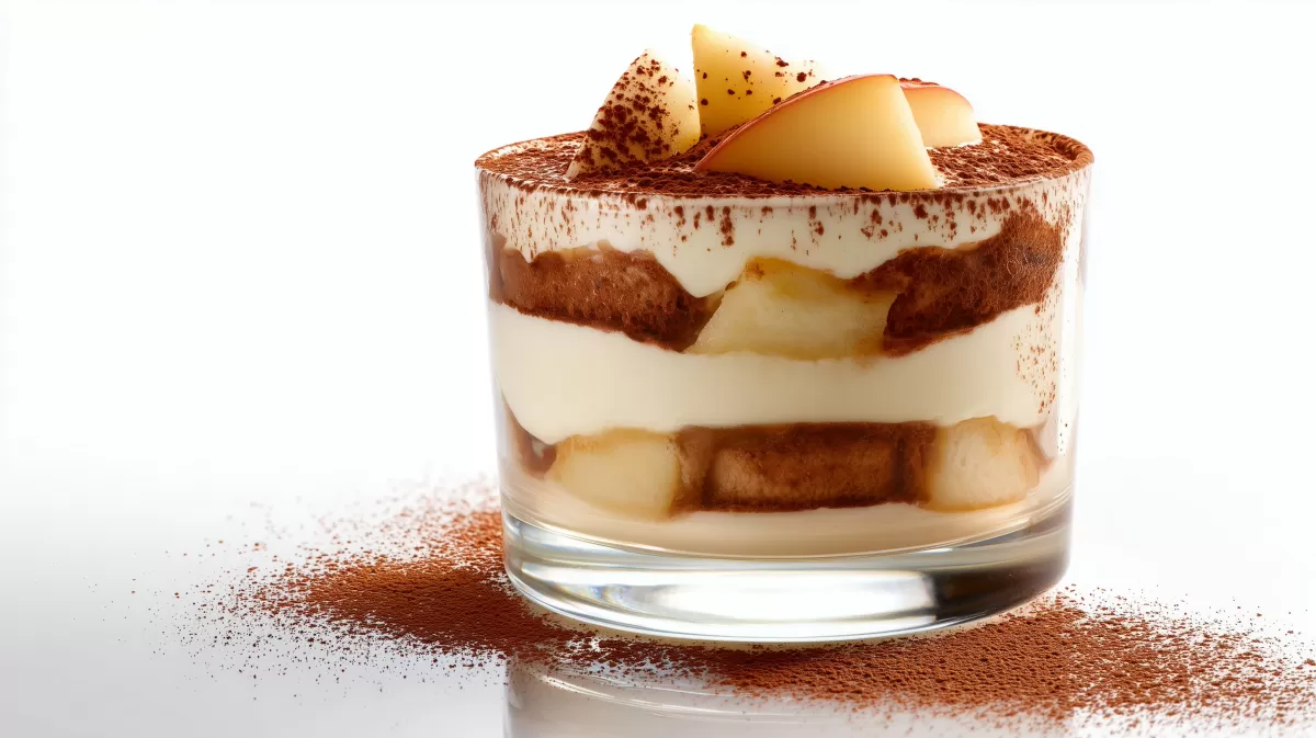Apfel Tiramisu im Dessertglas mit Kakaopuder