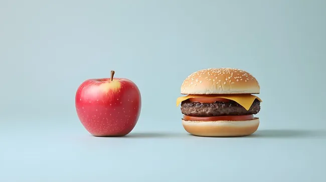 Apfel und Burger im minimalistischen Vergleich