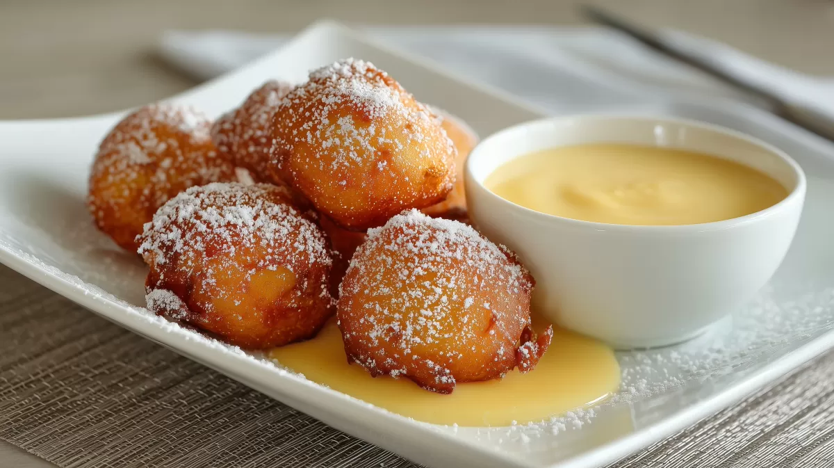 Apfelkchle mit Marsala Zabaione und Puderzucker