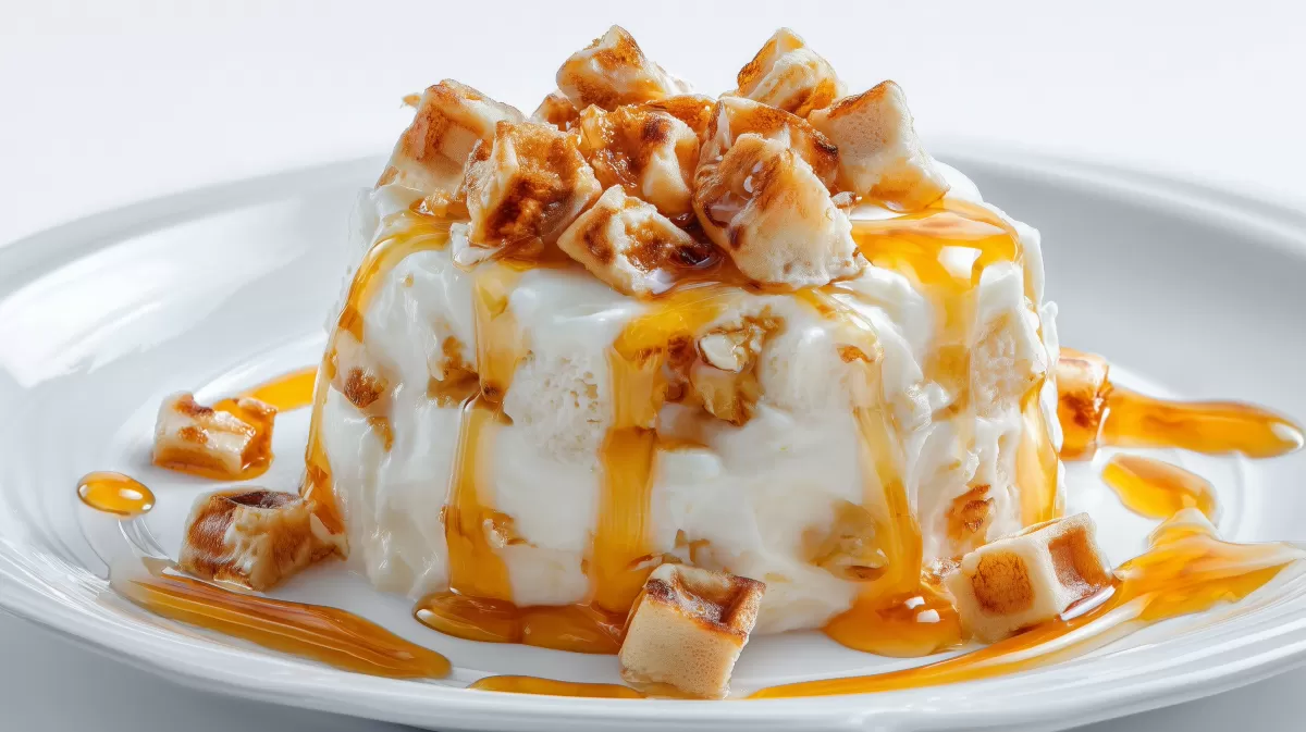 Apfelmus Joghurt mit Honig und Waffeln auf Teller