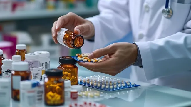 Apotheker bereitet Medikamente in Laborsituation vor