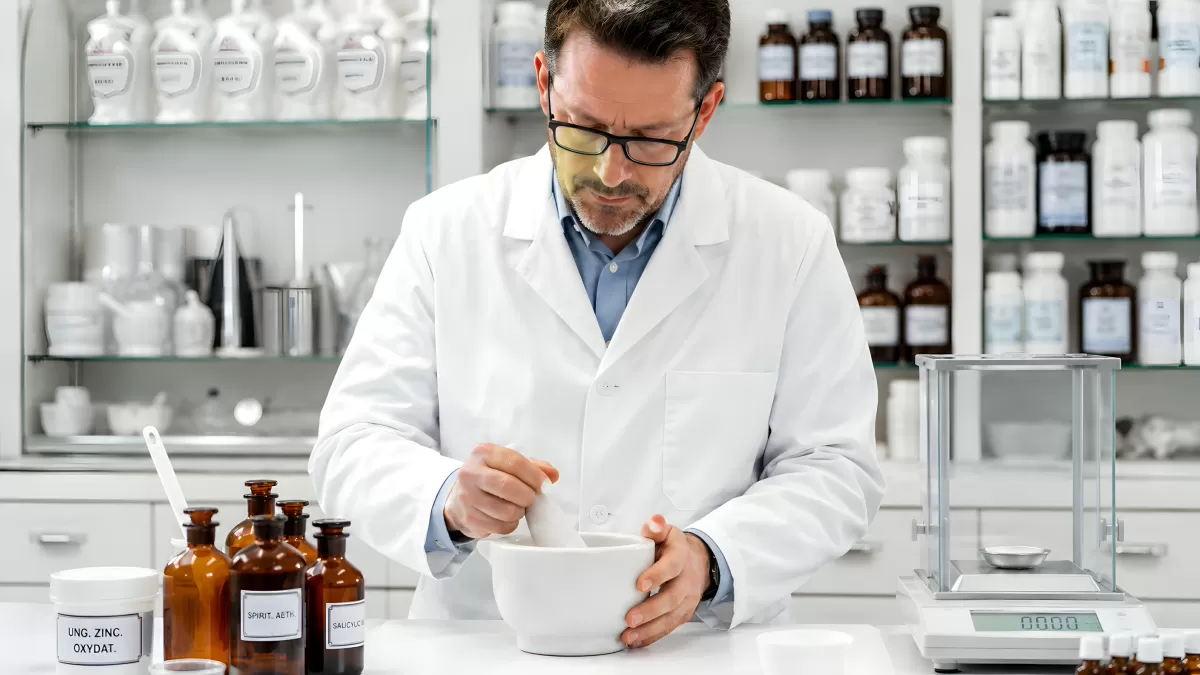 Apotheker bereitet Rezeptur im Labor vor