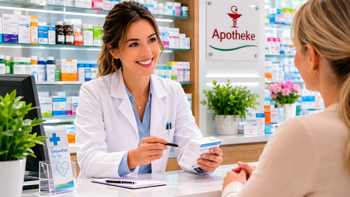 Apothekerin berät Kundin freundlich am Tresen