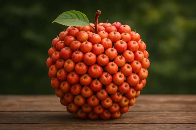 Appelboom: Dekorative Anordnung roter Äpfel auf Holztisch