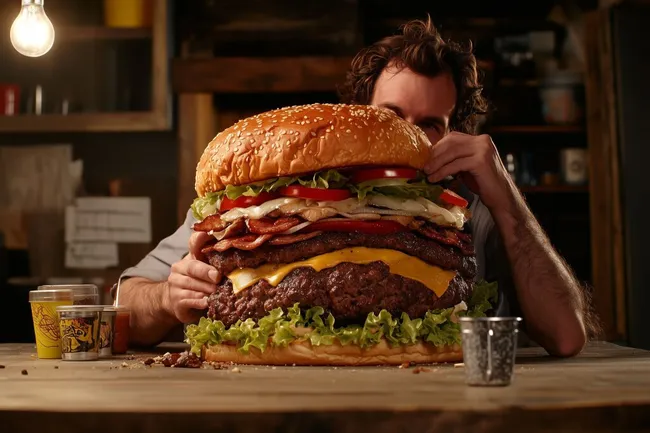 Appetitanregende Burger-Nahaufnahme in rustikaler Umgebung