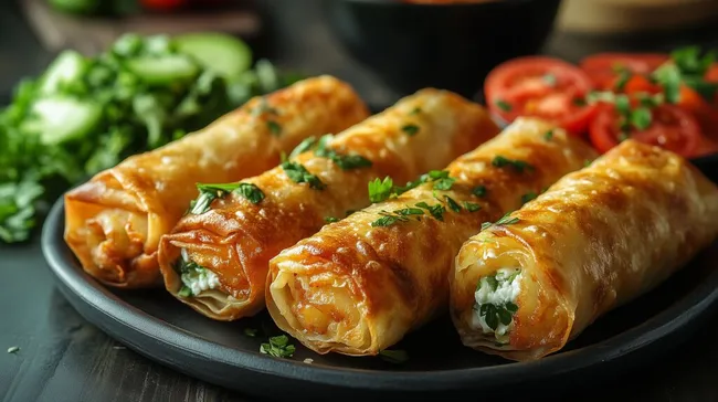 Appetitanregende gefüllte Teigrollen mit Kräutern