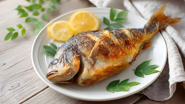 Appetitlich gegrillter Fisch mit Zitrone und Kräutern