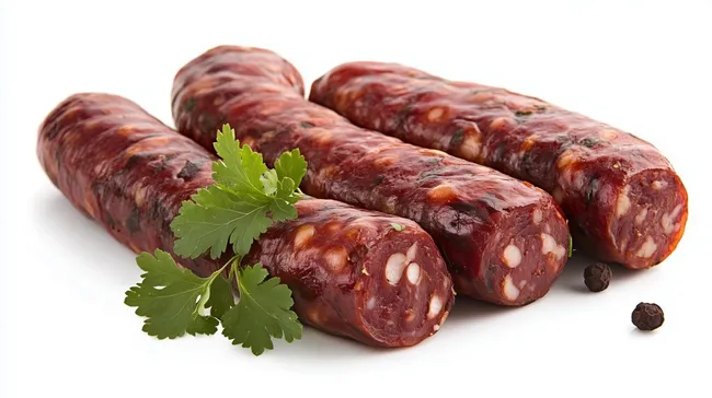 Appetitliche argentinische Chorizo-Wurst auf Weißteller