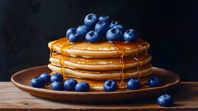 Appetitliche Blaubeerpfannkuchen mit Sirup