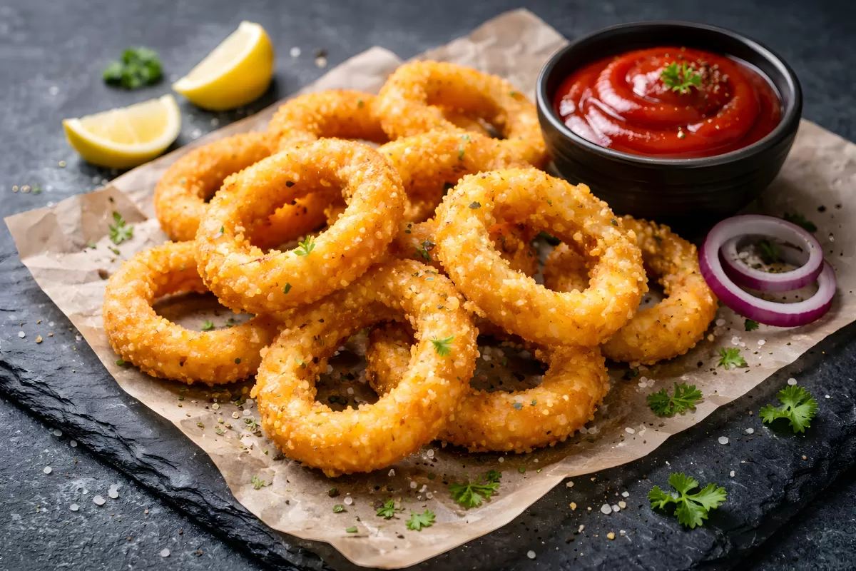 Appetitliche Calamari-Ringe mit deftiger Sauce