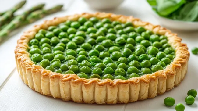 Appetitliche Erbsentarte mit knuspriger Kruste