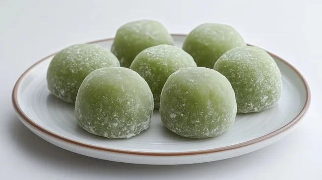 Appetitliche Matcha-Mochi-Kugeln auf Teller