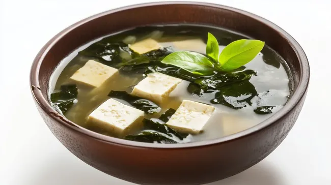 Appetitliche Miso-Suppe mit Tofu und Seetang