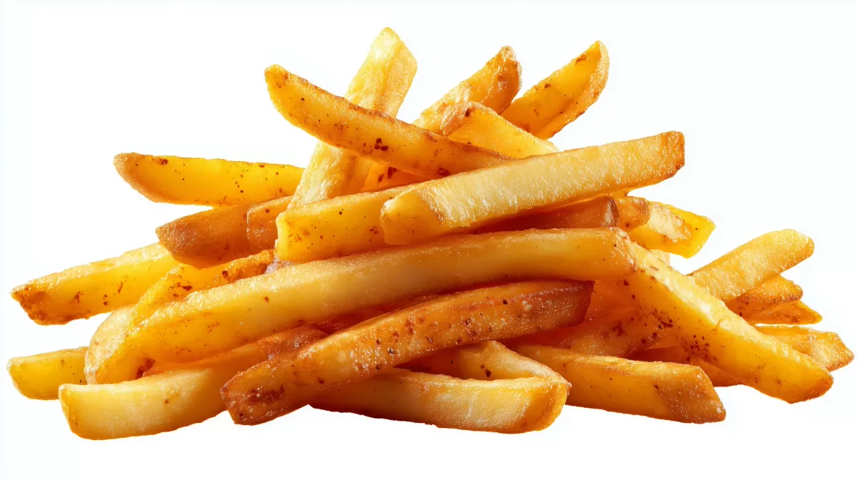 Appetitliche Pommes frites auf weißem Hintergrund