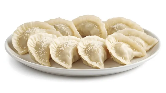 Appetitliche Teigtaschen auf Tellerpräsentation