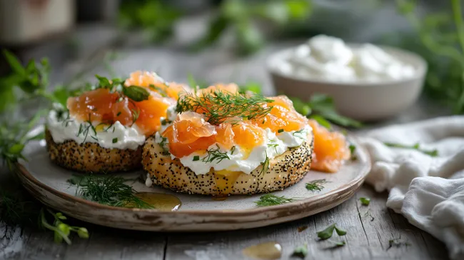 Appetitlicher Bagel mit Lachs und Kräutern