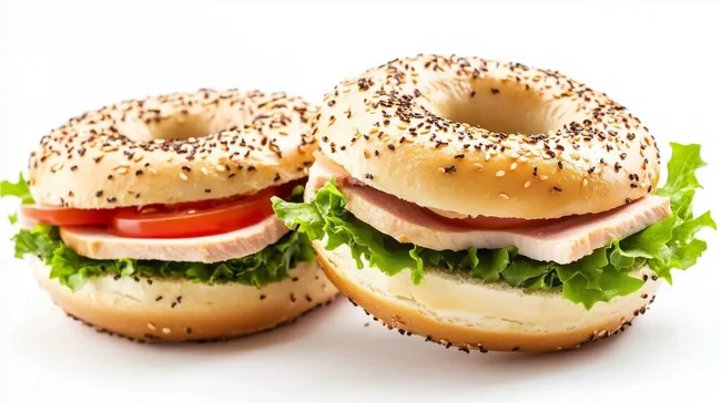 Appetitlicher Bagel mit Truthahn, Salat und Tomate