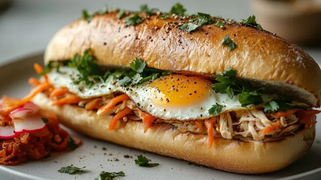 Appetitlicher Banh Mi Sandwich mit Spiegelei