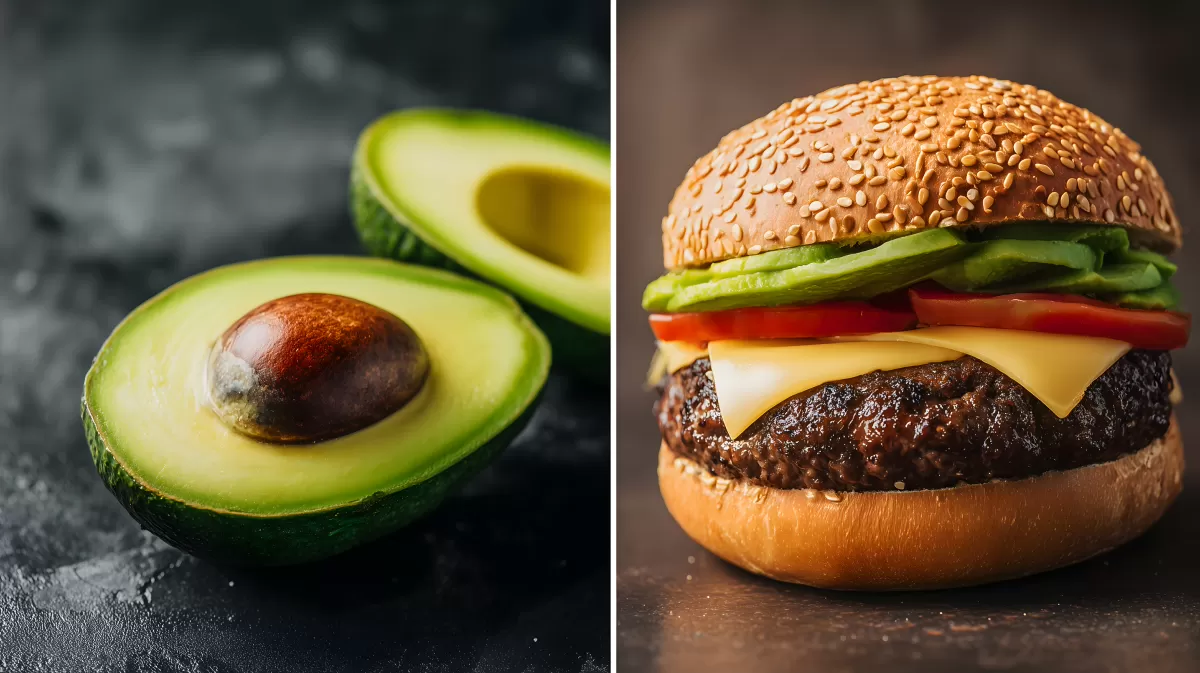 Appetitlicher Burger mit Avocado und Tomaten