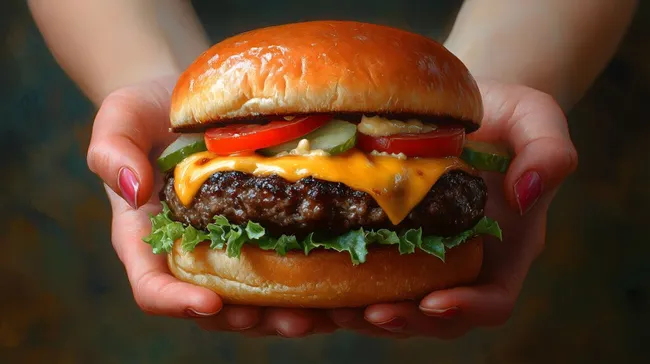 Appetitlicher Cheeseburger mit Käse und frischem Gemüse