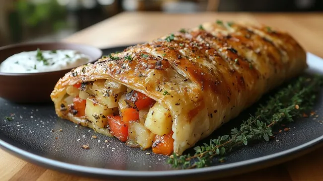 Appetitlicher Gemüsestrudel mit Kräutern und Gewürzen