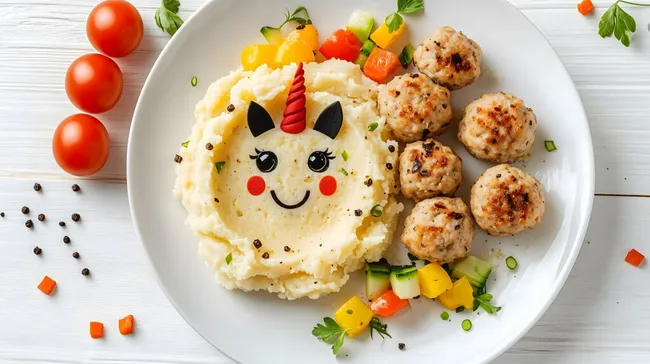 Appetitlicher Kartoffelbrei-Teller mit Fleischbällchen