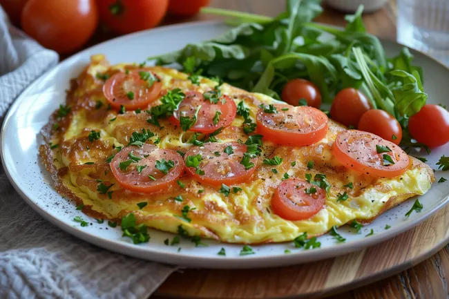 Appetitlicher Omelett mit Tomaten und Kräutern
