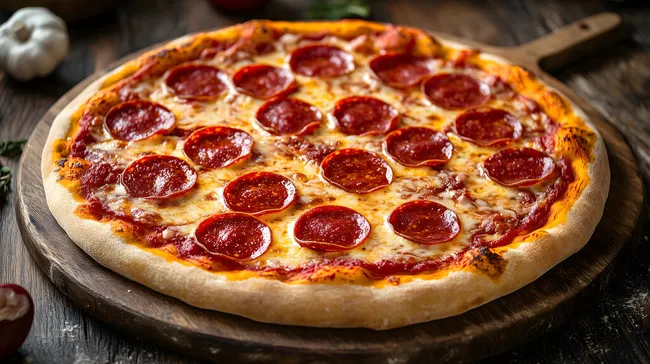 Appetitlicher Pepperoni-Pizza-Genuss mit knusprigem Rand