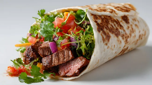 Appetitlicher Rindfleisch-Burrito mit frischem Gemüse