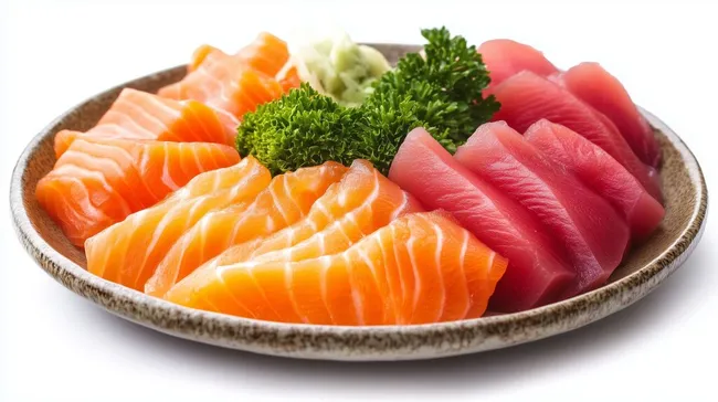 Appetitlicher Sashimi-Teller mit Lachs und Thunfisch
