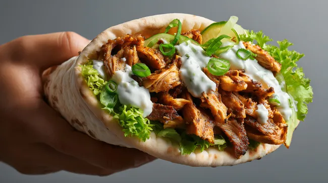 Appetitlicher Shawarma-Döner mit Hühnchen und frischem Salat