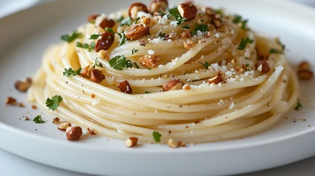 Appetitlicher Spaghetti-Salat mit gerösteten Mandeln