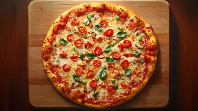 Appetitlicher Tomatenpizza mit Basilikum