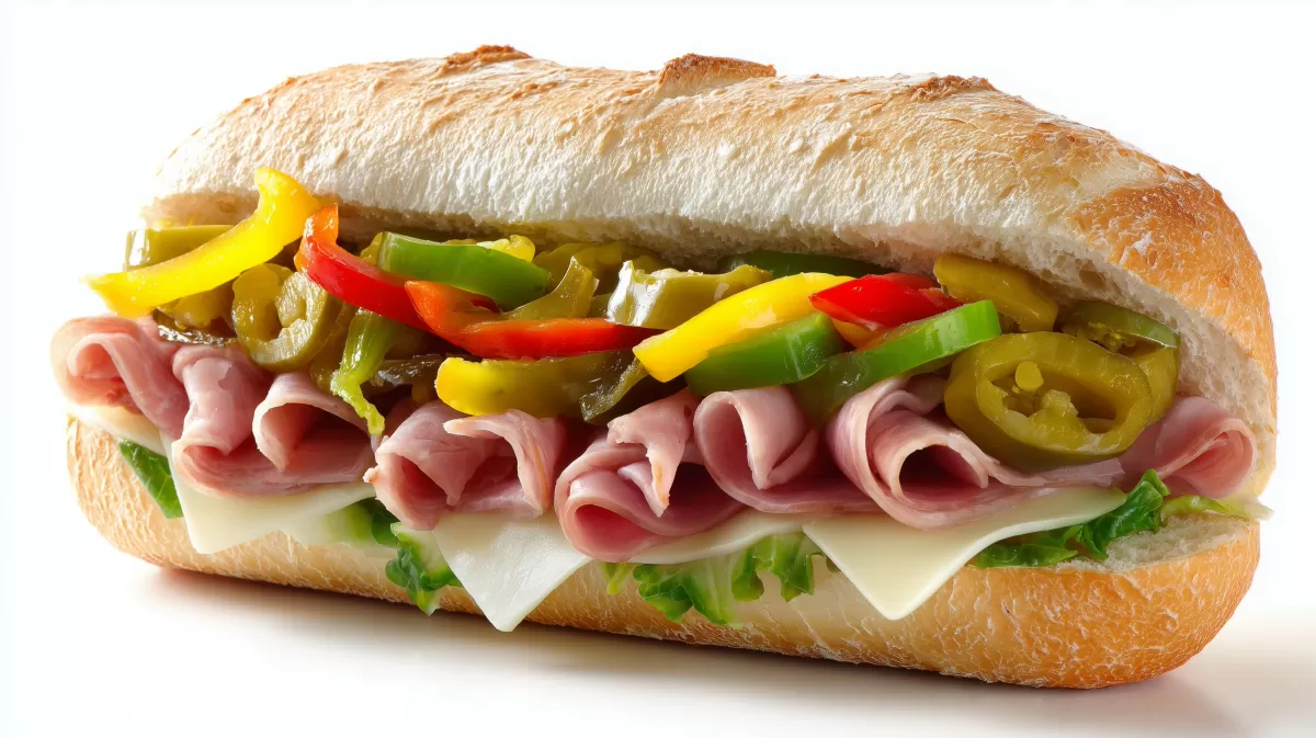 Appetitlicher U-Boot-Sandwich mit Schinken und Gemüse