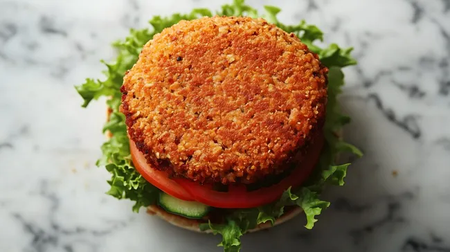 Appetitlicher vegetarischer Burger mit Tomate und Salat