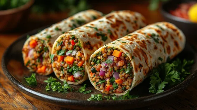 Appetitlicher Wrap mit frischem Gemüse und Bulgur
