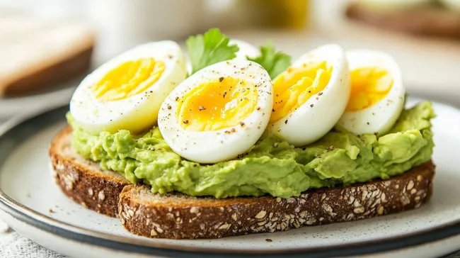 Appetitliches Avocadoaufstrich-Sandwich mit gekochten Eiern