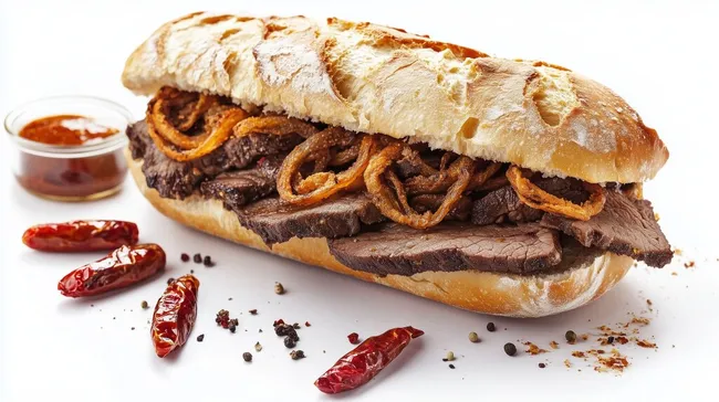 Appetitliches Beef-Sandwich mit scharfer Sauce