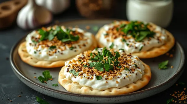 Appetitliches Fladenbrot mit cremiger Joghurtfüllung