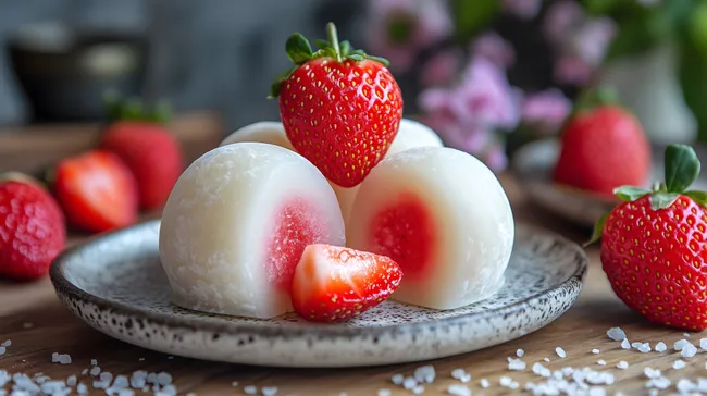 Appetitliches japanisches Erdbeer-Mochi-Dessert