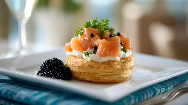 Appetitliches Lachs-Häppchen mit Kaviar und Creme