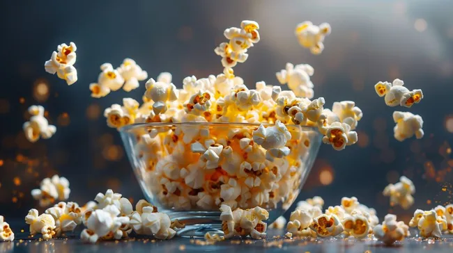 Appetitliches Popcorn-Stilleben im Rampenlicht